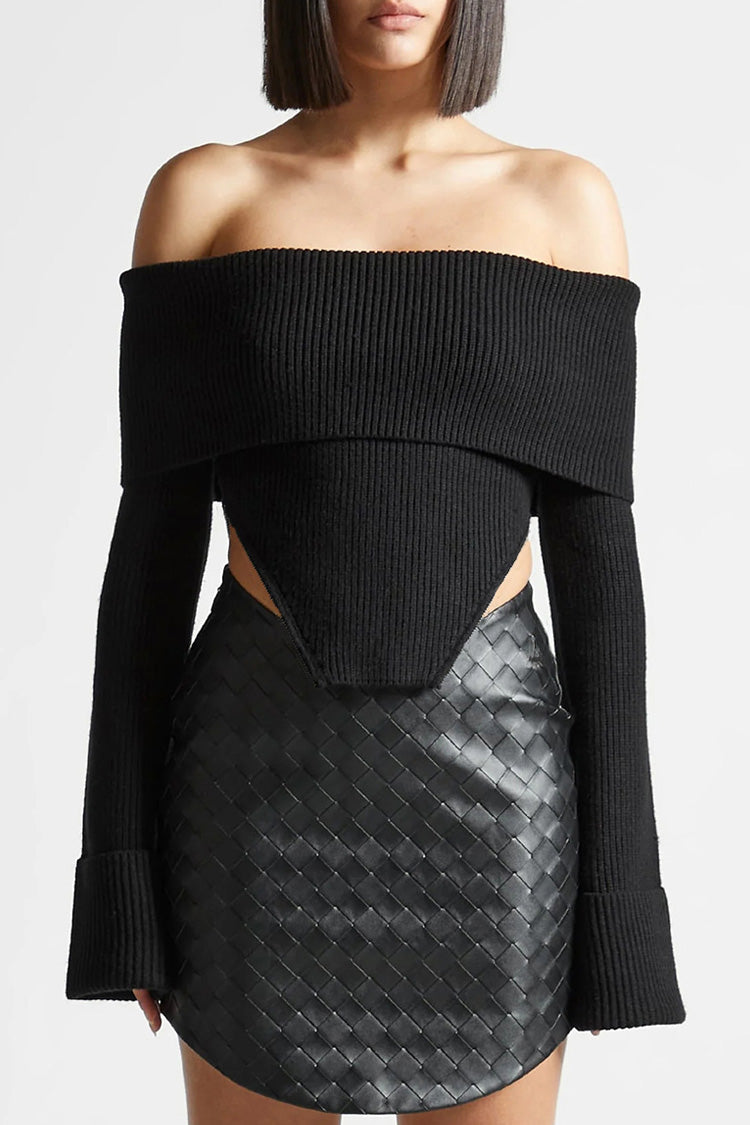Rosedress Off Shoulder Ribbed Knit Sweater with Side Slits