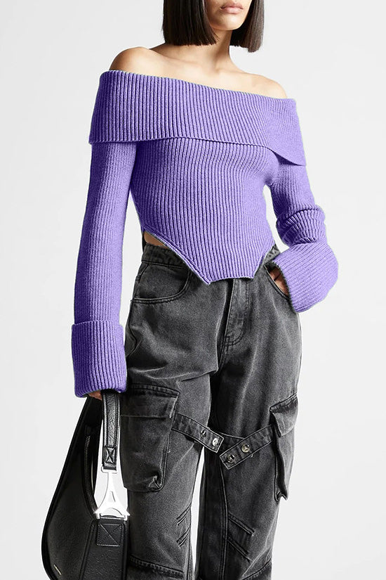 Rosedress Off Shoulder Ribbed Knit Sweater with Side Slits
