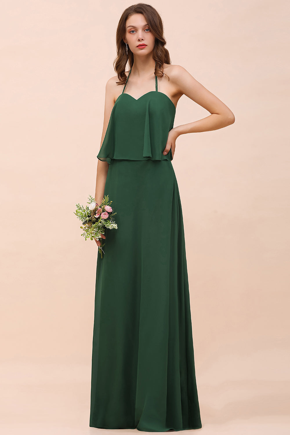 Chic Halter Sweetheart Dark Green Chiffon Bridesmaid Dresses - Fashionpara