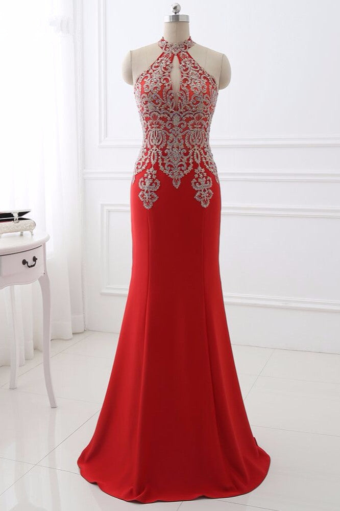 Chic High-Neck Sleeveless Black Mermaid Prom Dresses with Appliques Beadings - Fashionpara