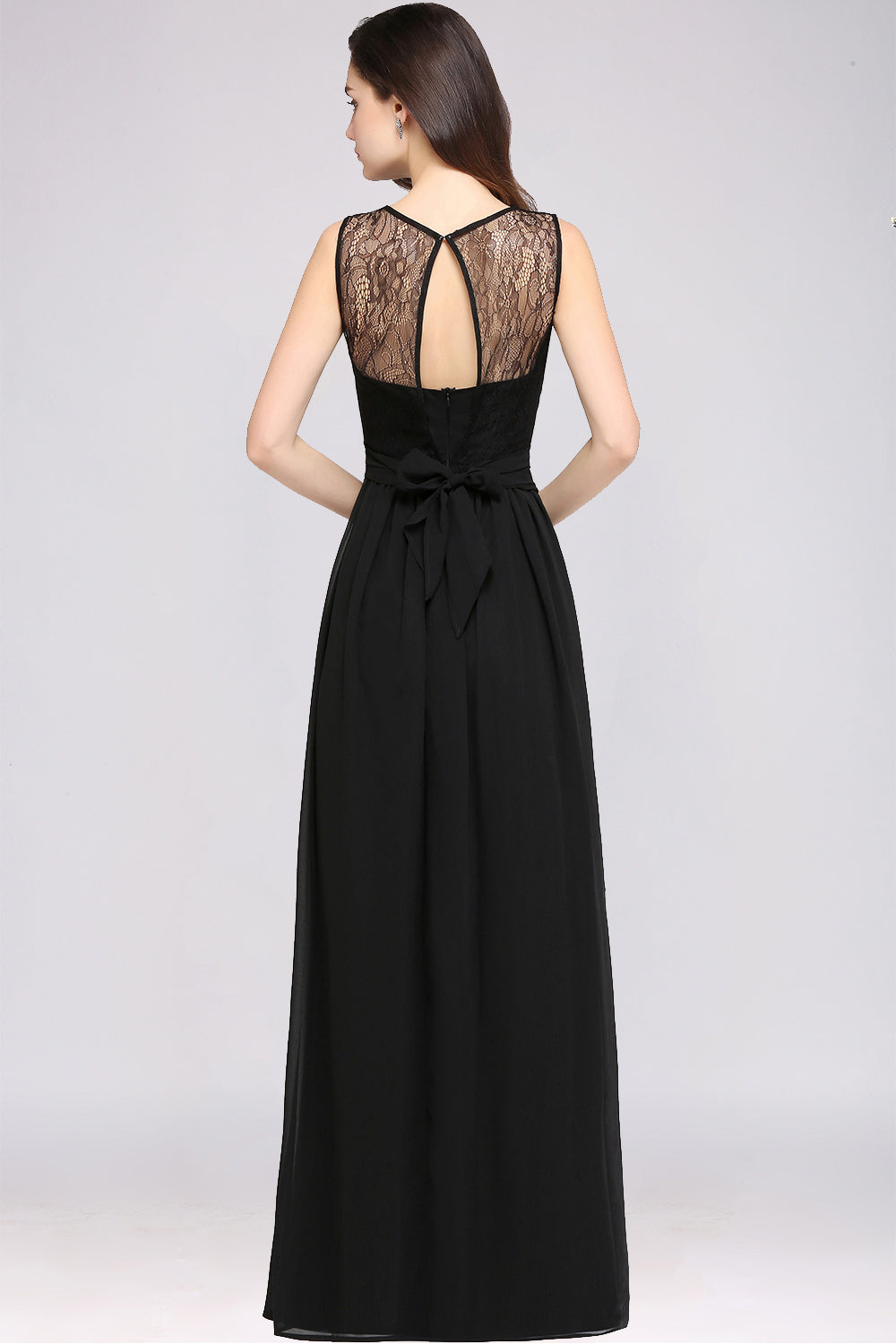 Chic Jewel Open-Back Bridesmaid Dresses with Bow Lace Ruffle Maid of Honor Dresses - Fashionpara
