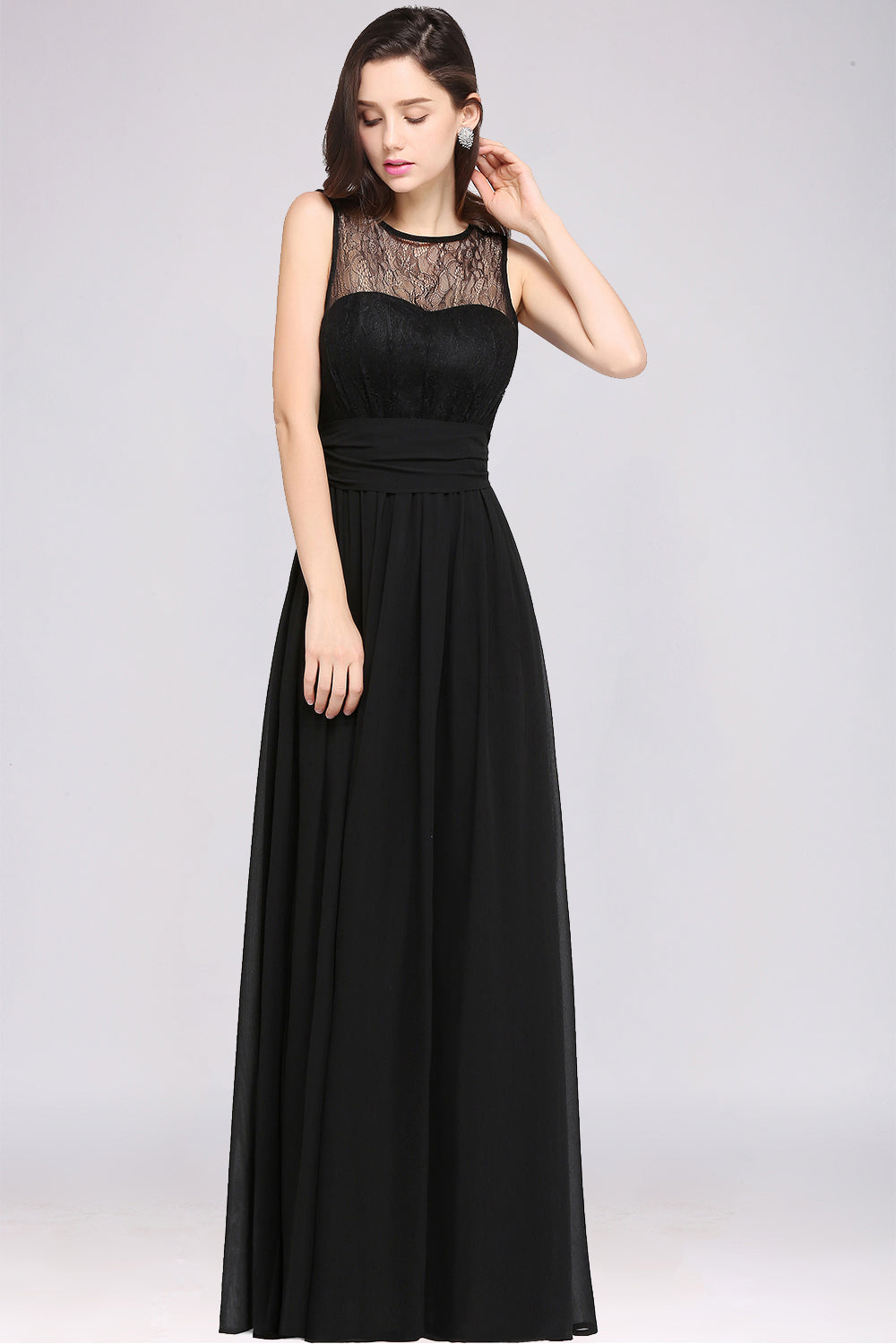 Chic Jewel Open-Back Bridesmaid Dresses with Bow Lace Ruffle Maid of Honor Dresses - Fashionpara