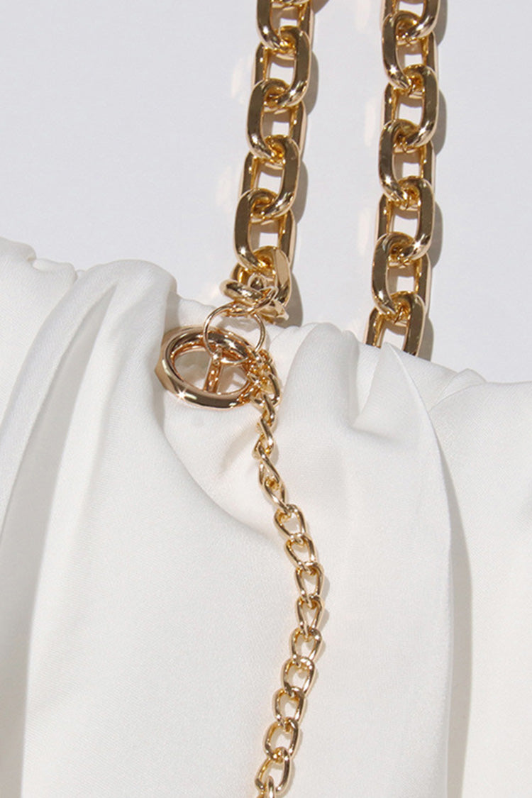 Chic Metallic Strap Ruffled Cold Shoulder Long Sleeve Crystal Chiffon Jacket - Fashionpara