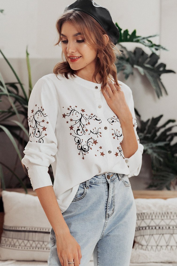 Chic O-neck Floral Print Blouse Shirt