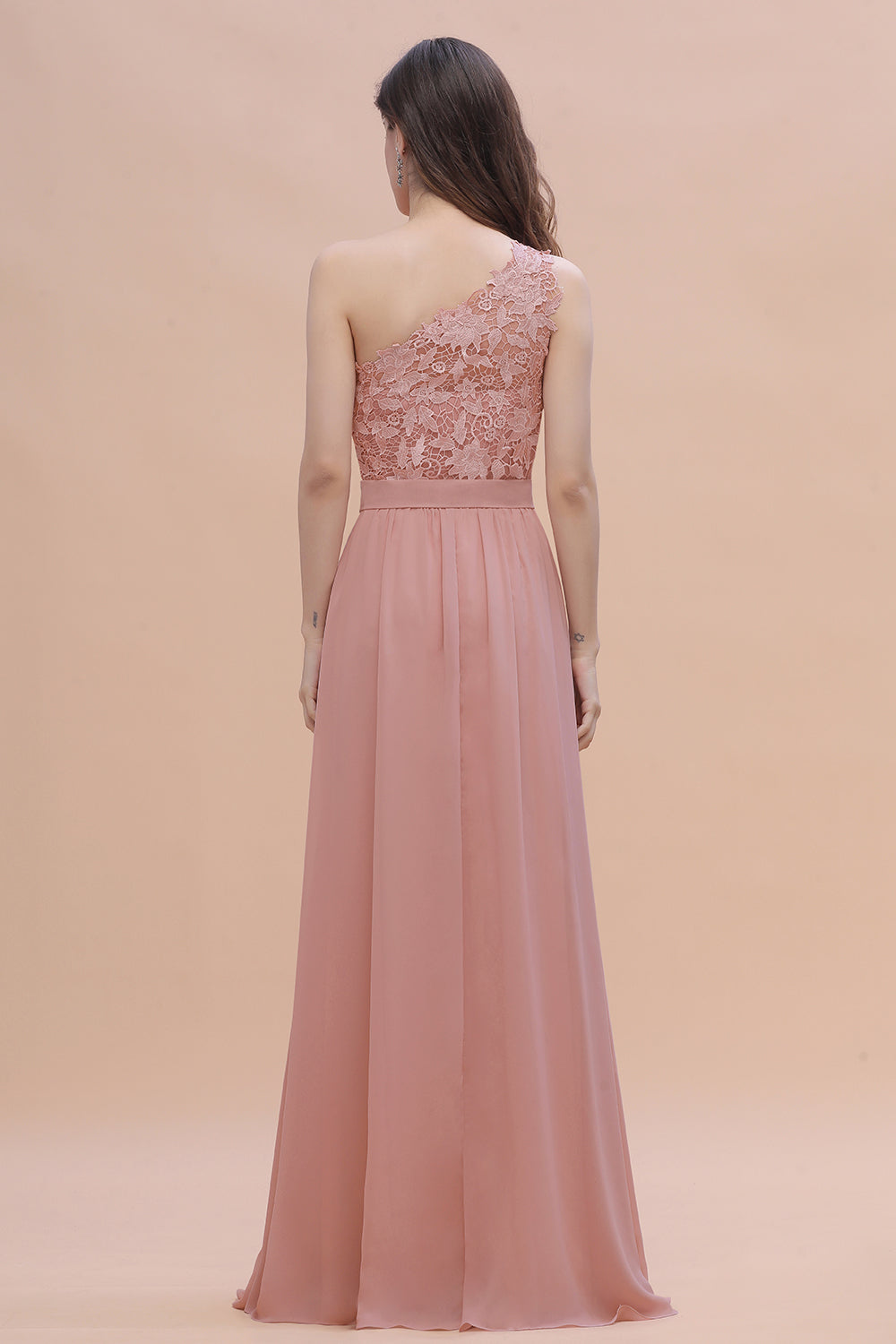 Chic One Shoulder Chiffon Lace Vintage Mauve Bridesmaid Dresses On Sale - Fashionpara