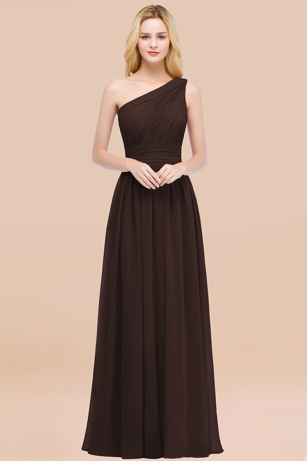 Chic One-shoulder Sleeveless Burgundy Chiffon Bridesmaid dresses - Fashionpara