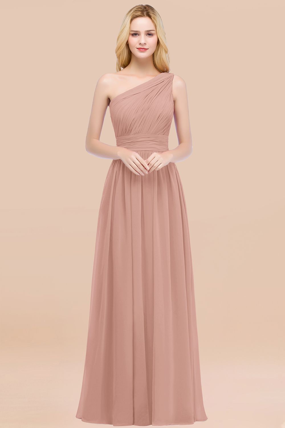 Chic One-shoulder Sleeveless Burgundy Chiffon Bridesmaid dresses - Fashionpara