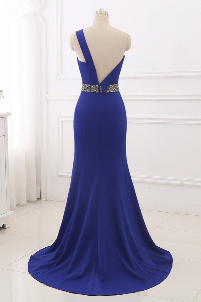 Chic One-Shoulder Sleeveless Mermaid Prom Dresses with Beadings Sash On Sale - Fashionpara