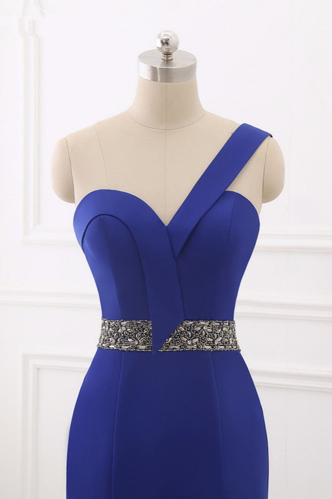 Chic One-Shoulder Sleeveless Mermaid Prom Dresses with Beadings Sash On Sale - Fashionpara