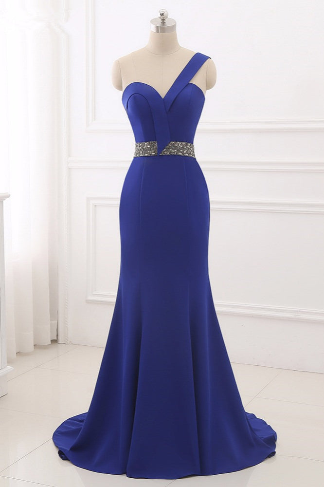 Chic One-Shoulder Sleeveless Mermaid Prom Dresses with Beadings Sash On Sale - Fashionpara