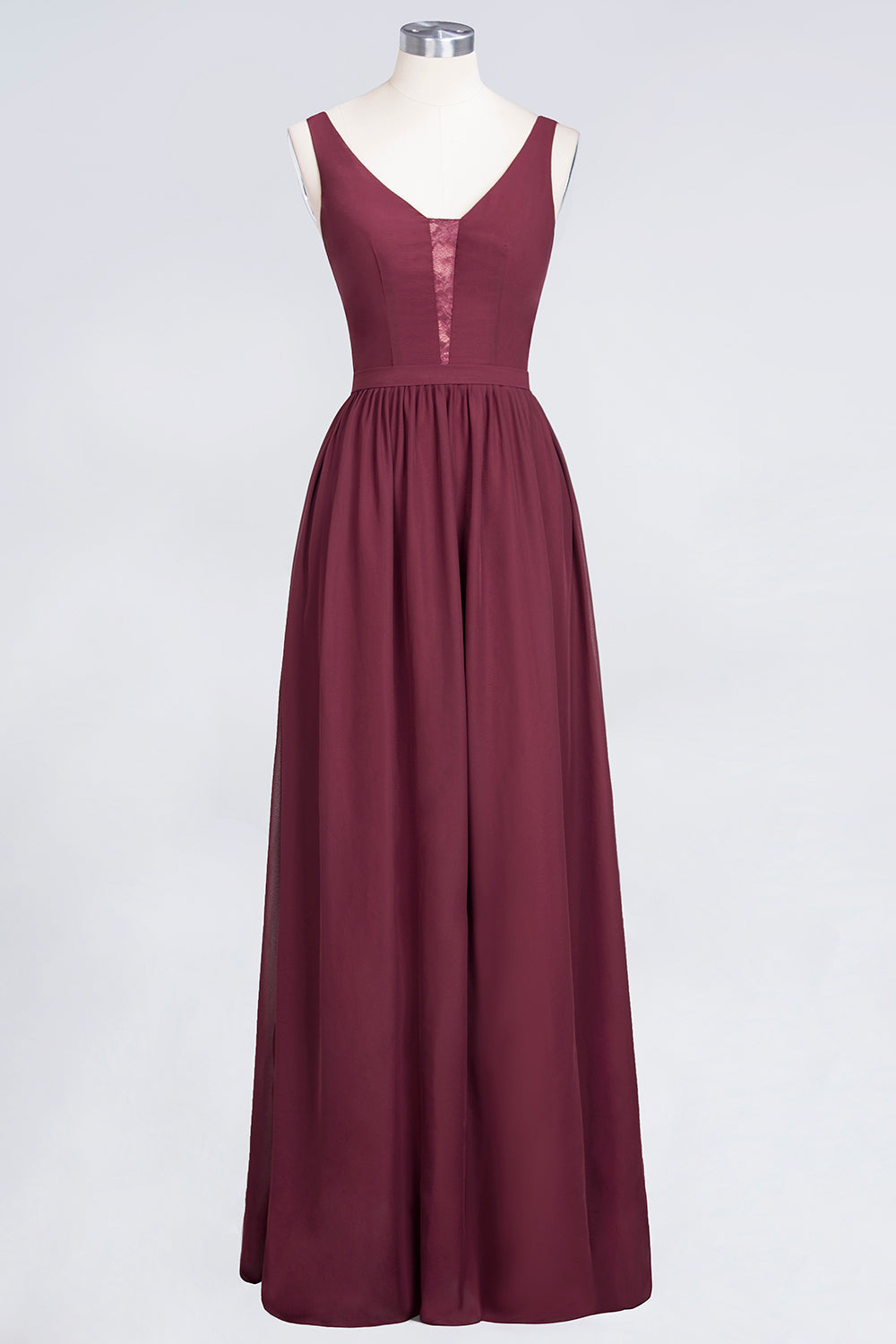 Chic Ruffles Straps Chiffon Lace Burgundy Bridsmaid Dress - Fashionpara