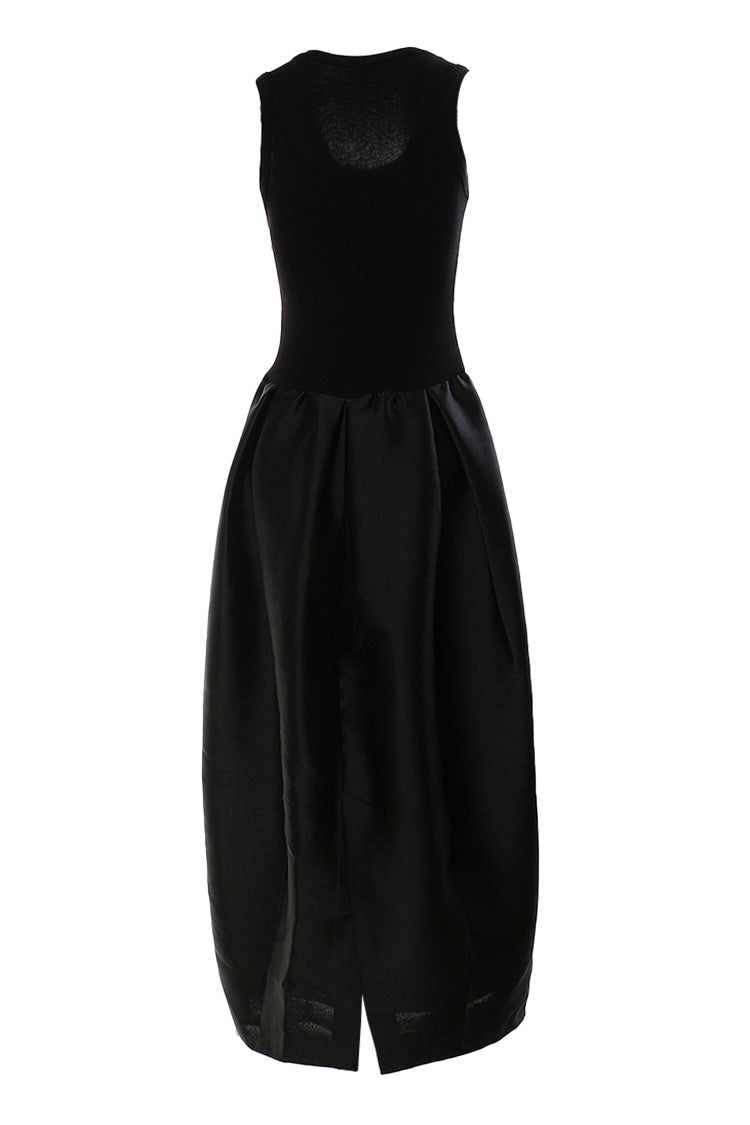 Chic Scoop Neck Sleeveless Satin Spliced Summer Split Maxi Sundress - Fashionpara