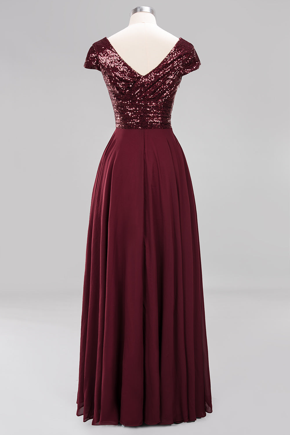 Chic Sequined Top V-Neck Sleeveless Burgundy Bridesmaid dresses - Fashionpara