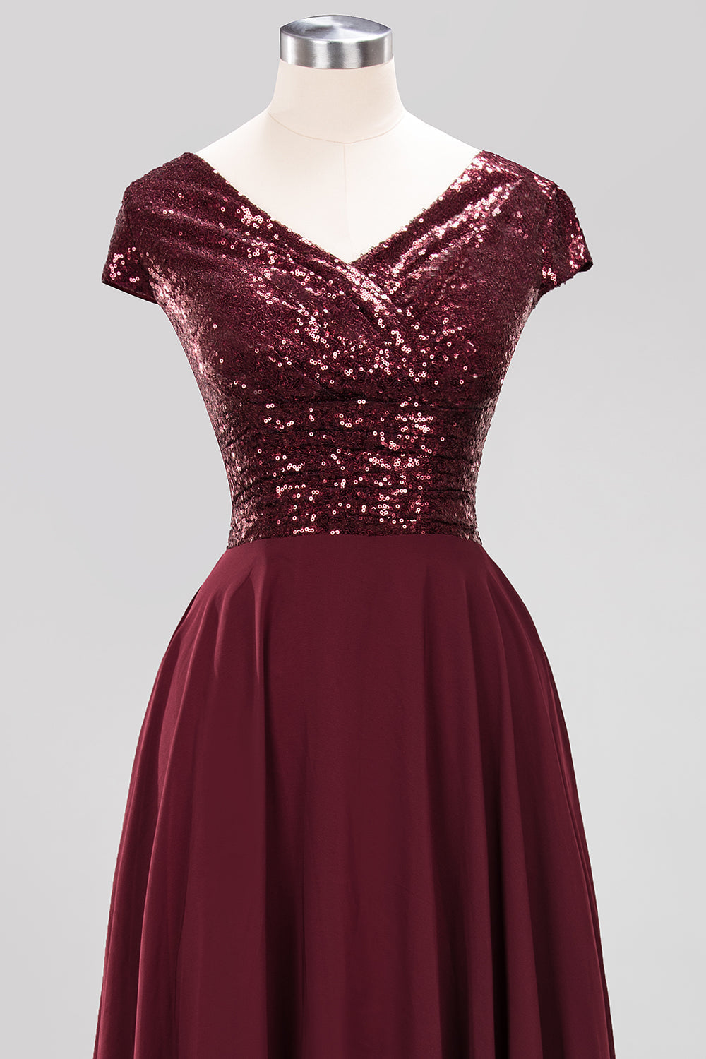 Chic Sequined Top V-Neck Sleeveless Burgundy Bridesmaid dresses - Fashionpara