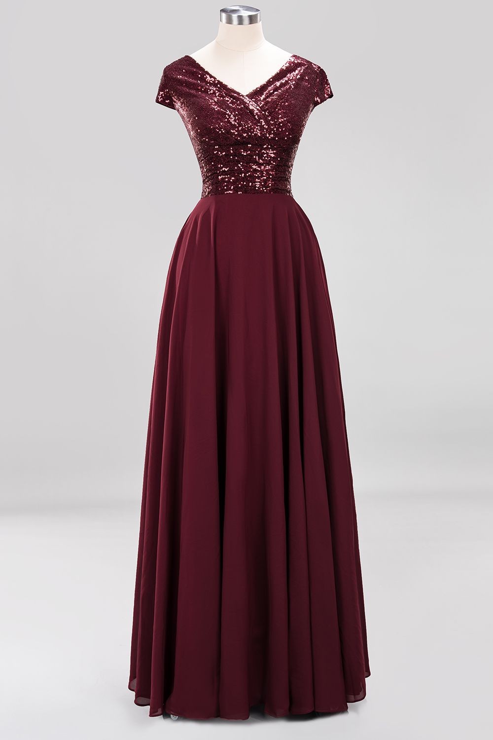 Chic Sequined Top V-Neck Sleeveless Burgundy Bridesmaid dresses - Fashionpara