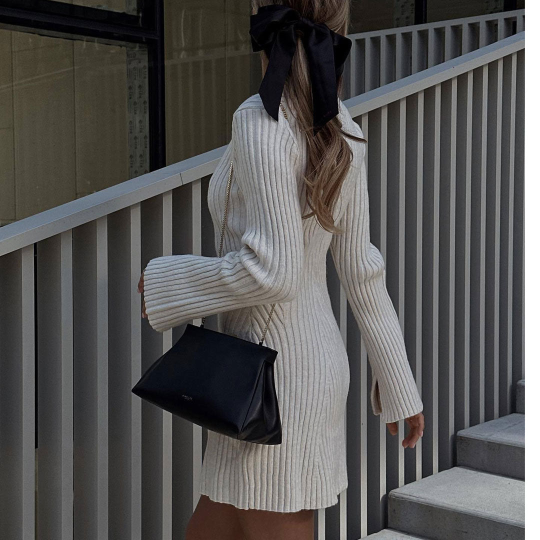 Chic Ribbed Knit Mini Sweater Dress for Effortless Style