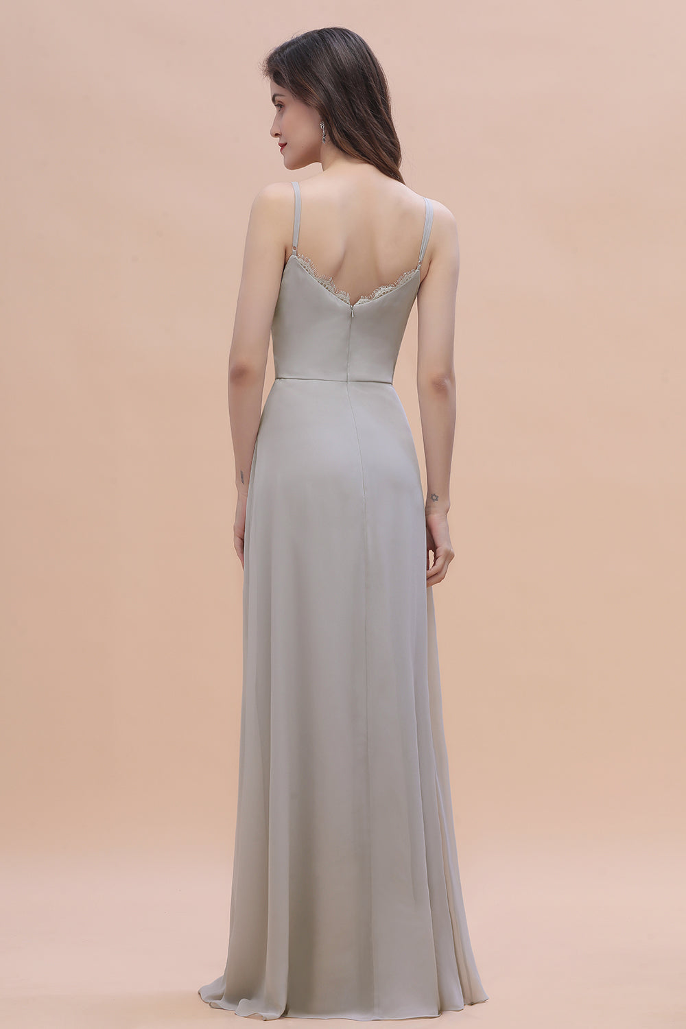 Chic Spaghetti Straps Chiffon Lace A-Line Bridesmaid Dresses On Sale - Fashionpara