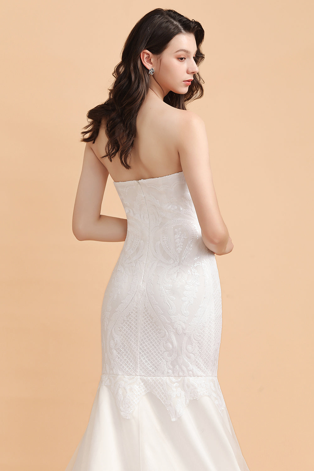Chic Strapless Sweetheart Ivory Mermaid Prom Dresses Sleeveless Appliques Sequined Evening Dresses On Sale - Fashionpara