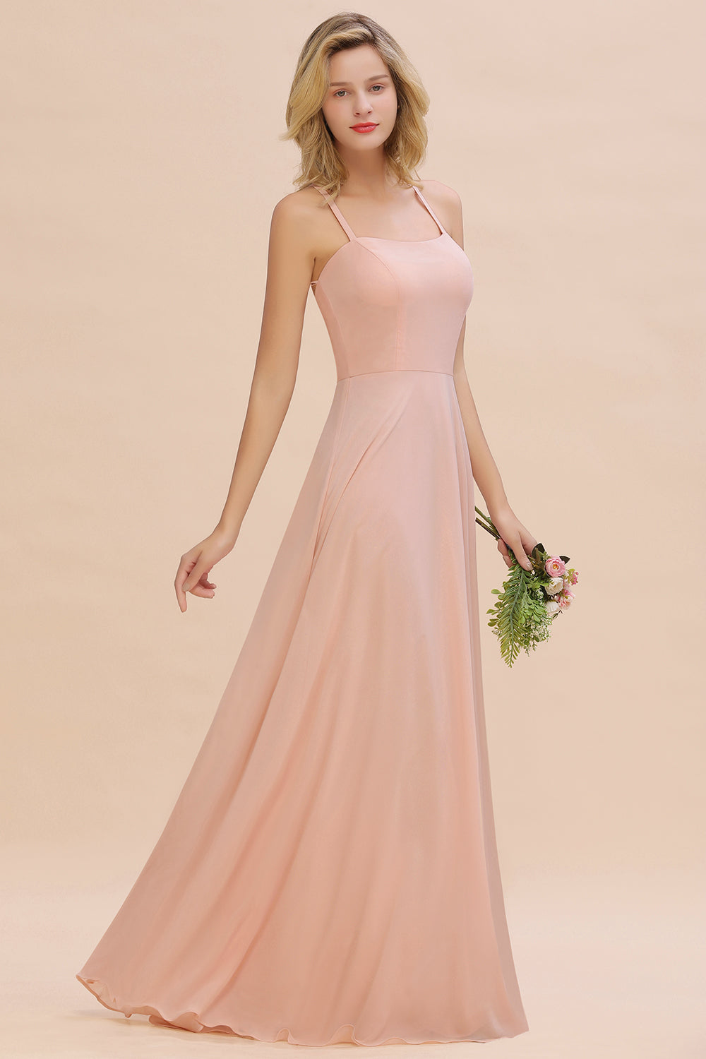 Chic Straps Sleeveless Chiffon Affordable Bridesmaid dresses with Ruffle - Fashionpara