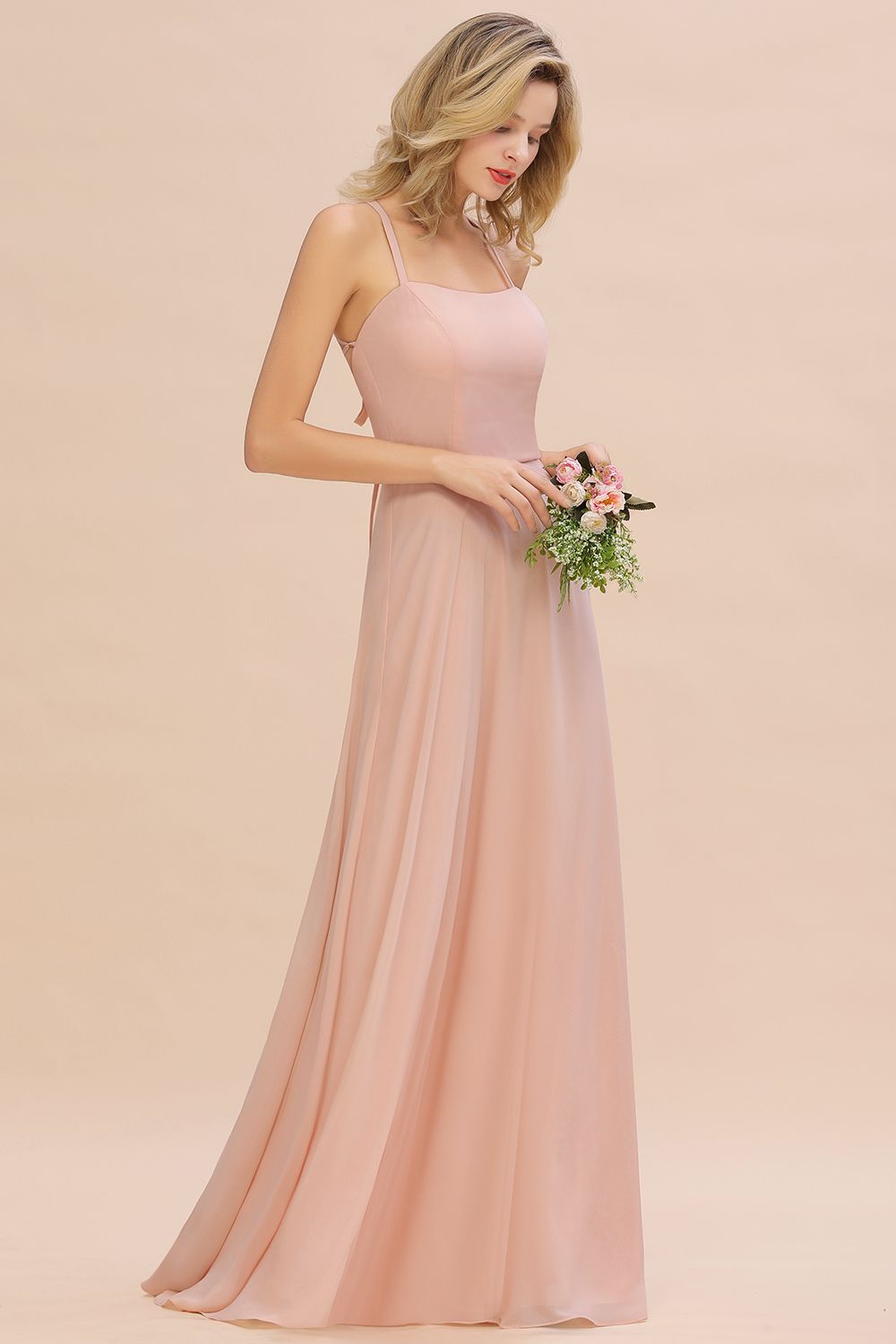 Chic Straps Sleeveless Chiffon Affordable Bridesmaid dresses with Ruffle - Fashionpara