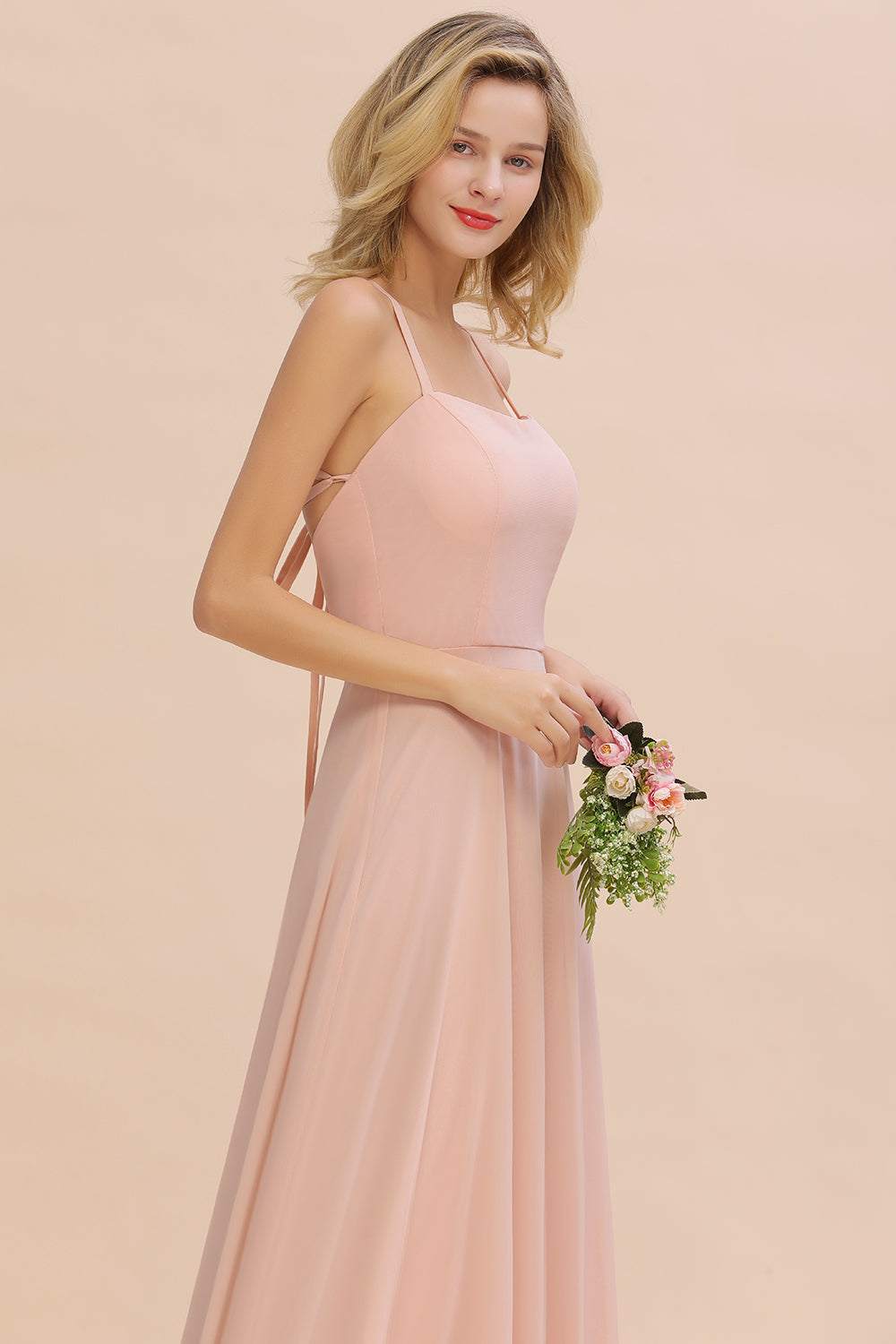 Chic Straps Sleeveless Chiffon Affordable Bridesmaid dresses with Ruffle - Fashionpara