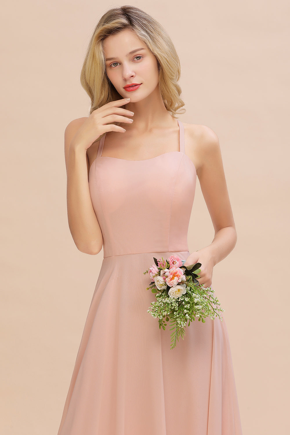 Chic Straps Sleeveless Chiffon Affordable Bridesmaid dresses with Ruffle - Fashionpara