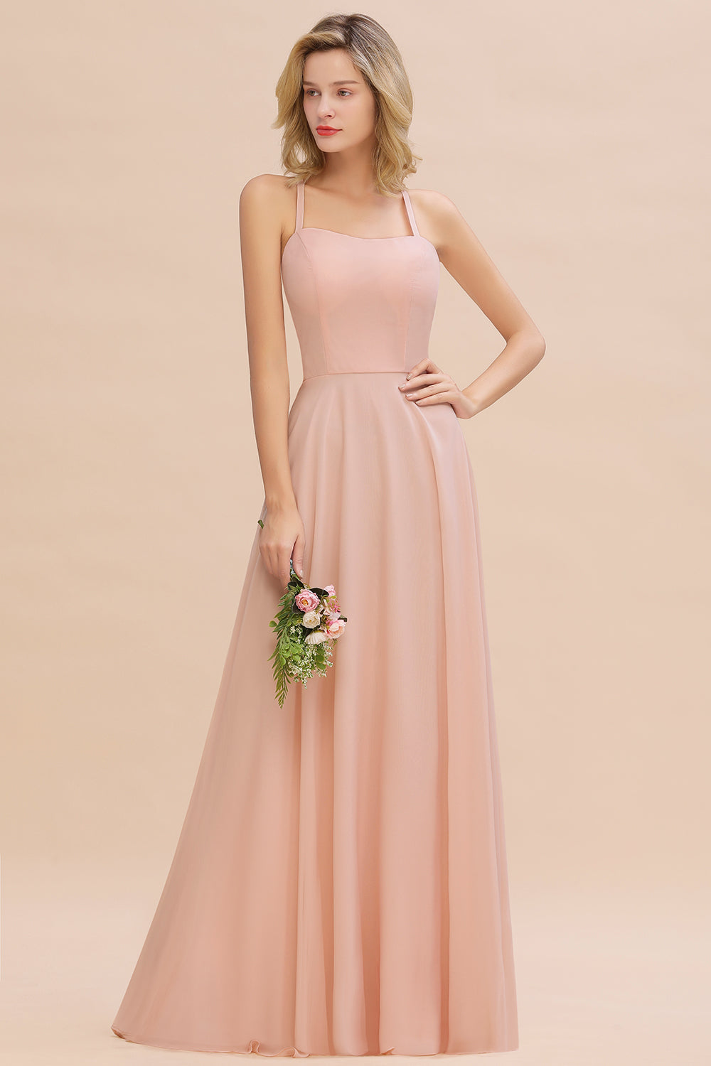 Chic Straps Sleeveless Chiffon Affordable Bridesmaid dresses with Ruffle - Fashionpara