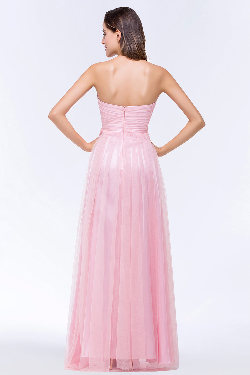 Chic Tulle Ruffle Strapless Sweetheart Floor-Length Bridesmaid dresses - Fashionpara