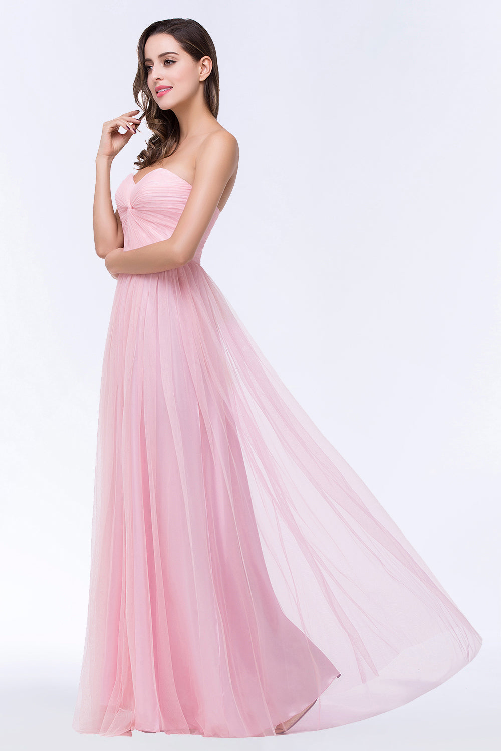 Chic Tulle Ruffle Strapless Sweetheart Floor-Length Bridesmaid dresses - Fashionpara