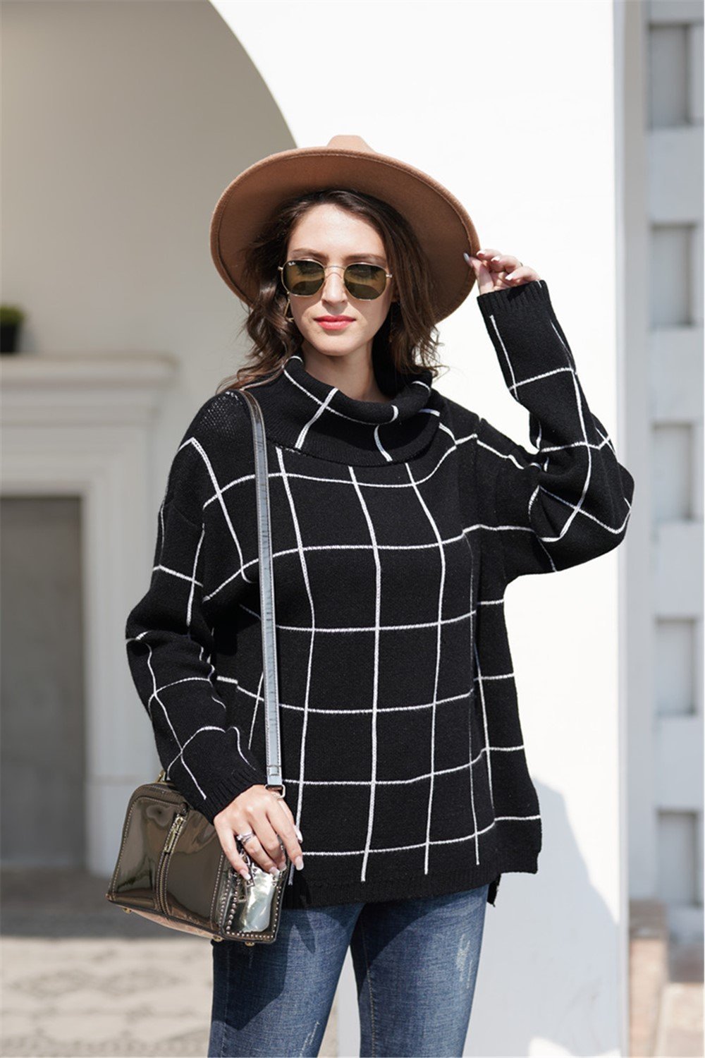 RadyRin Chic Plaid Turtleneck Sweater for Effortless Style