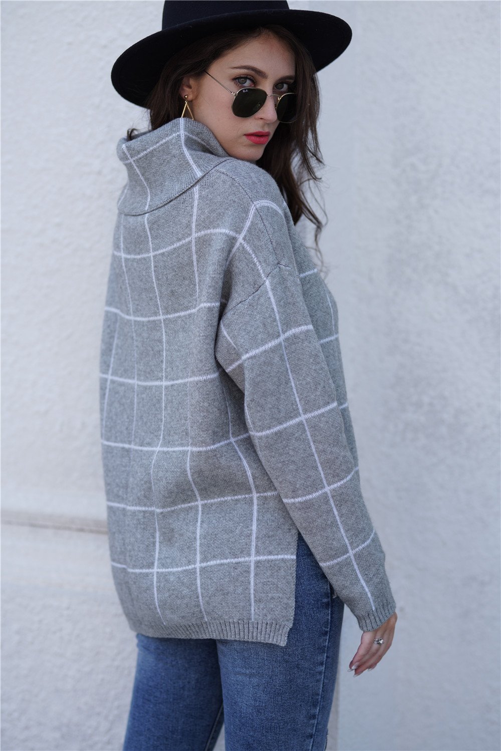 RadyRin Chic Plaid Turtleneck Sweater for Effortless Style
