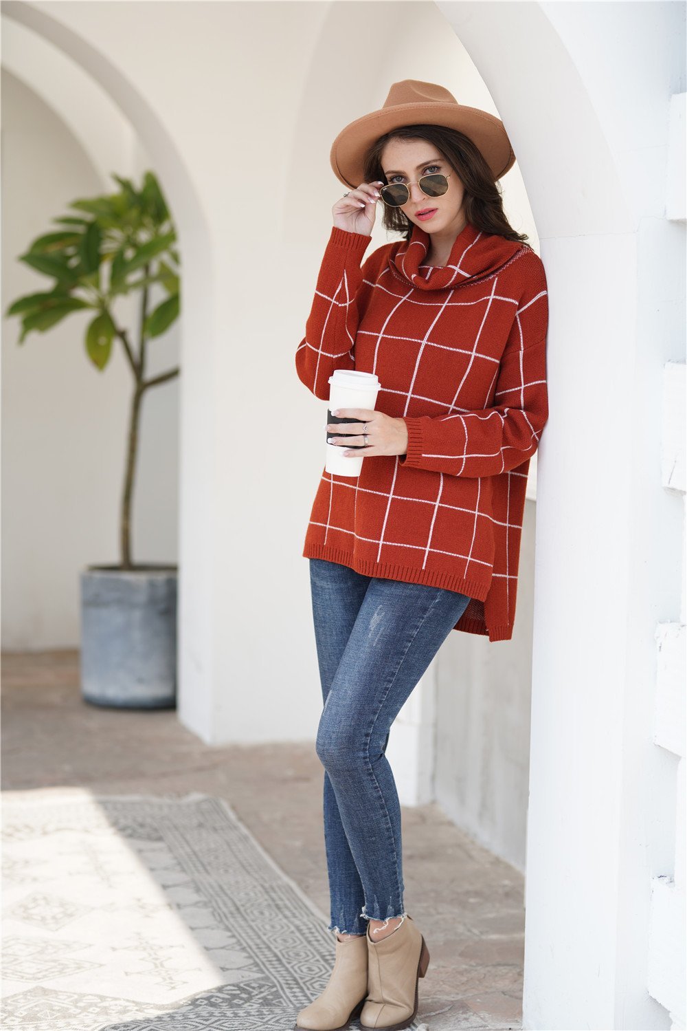 RadyRin Chic Plaid Turtleneck Sweater for Effortless Style