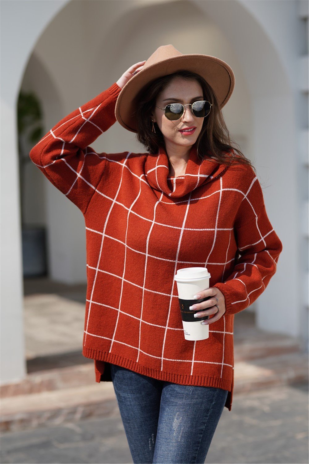 RadyRin Chic Plaid Turtleneck Sweater for Effortless Style