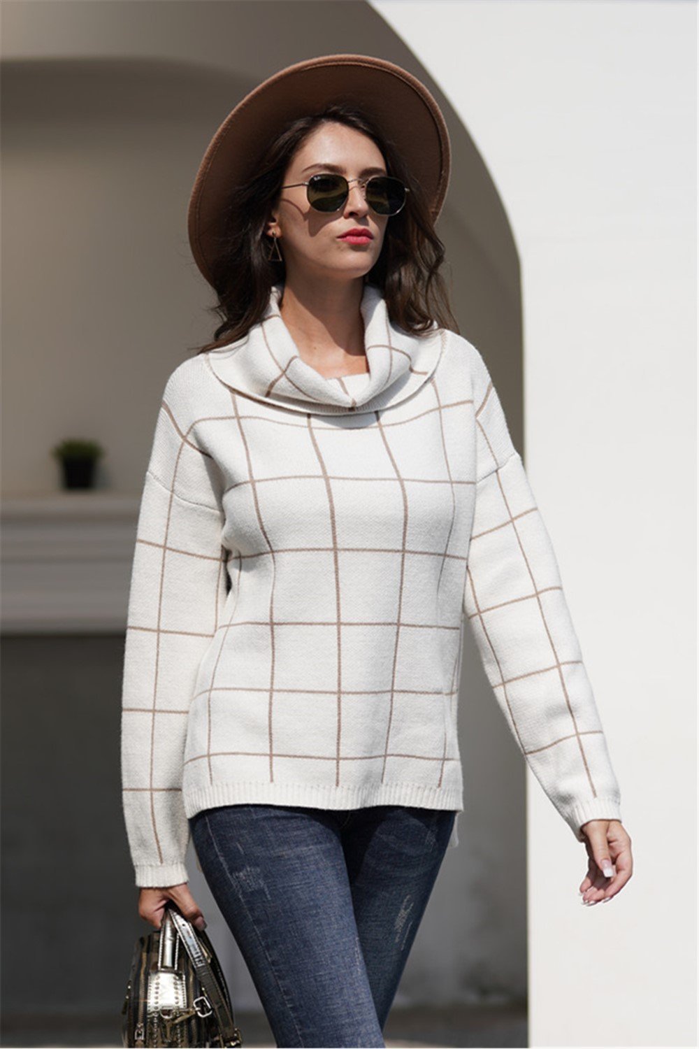 RadyRin Chic Plaid Turtleneck Sweater for Effortless Style