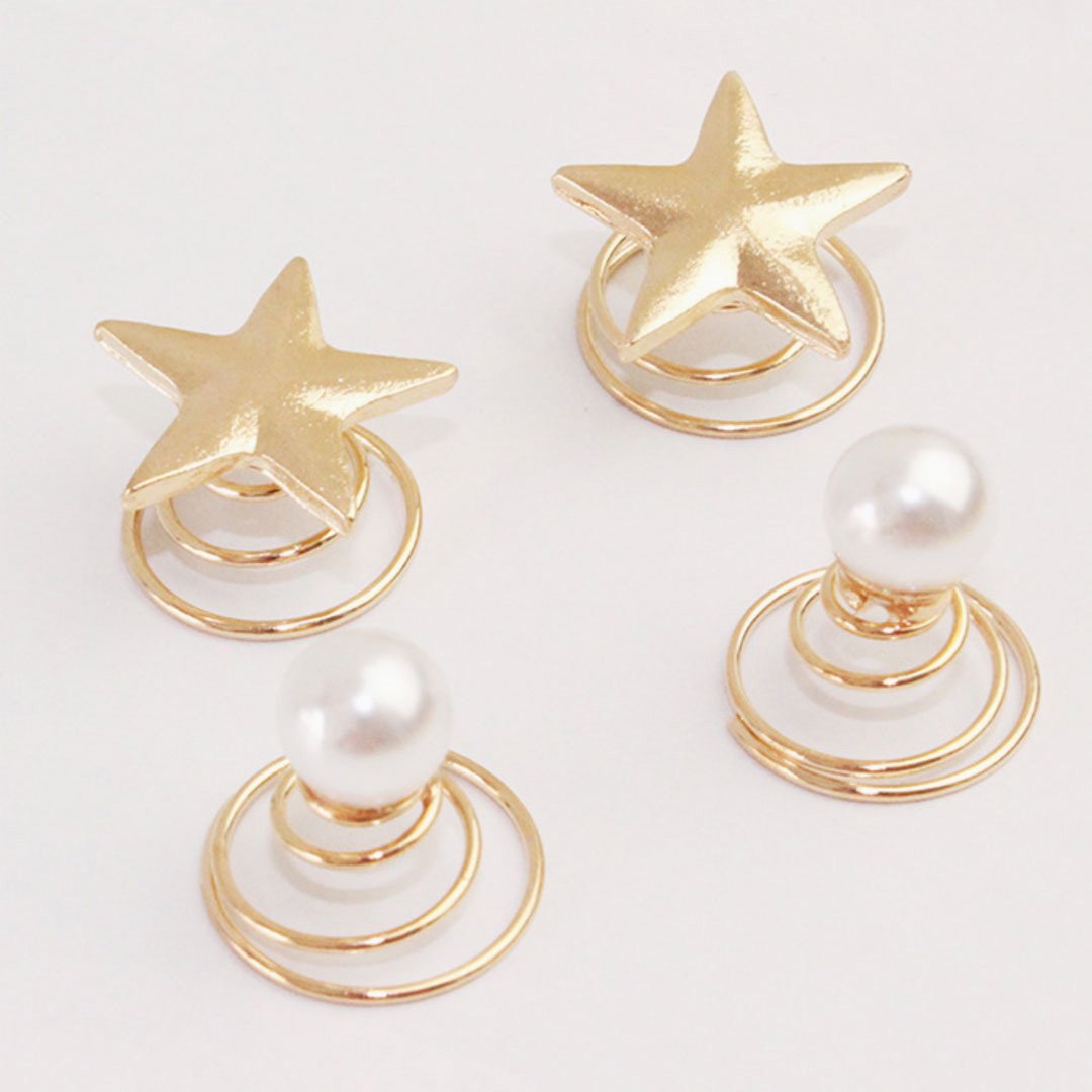 Gold Tone Charm Trim Twist Screw Hair Clip - Star