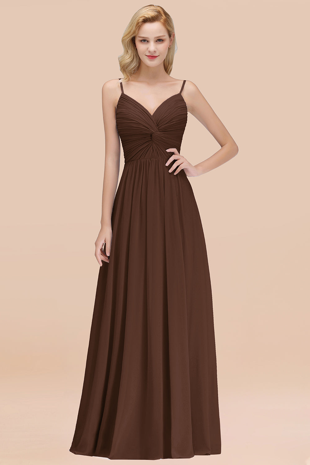 Chic V-Neck Pleated Backless Bridesmaid dresses with Spaghetti Straps - Fashionpara