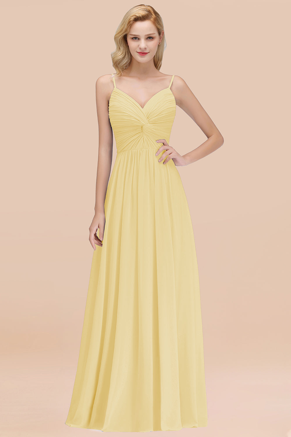 Chic V-Neck Pleated Backless Bridesmaid dresses with Spaghetti Straps - Fashionpara