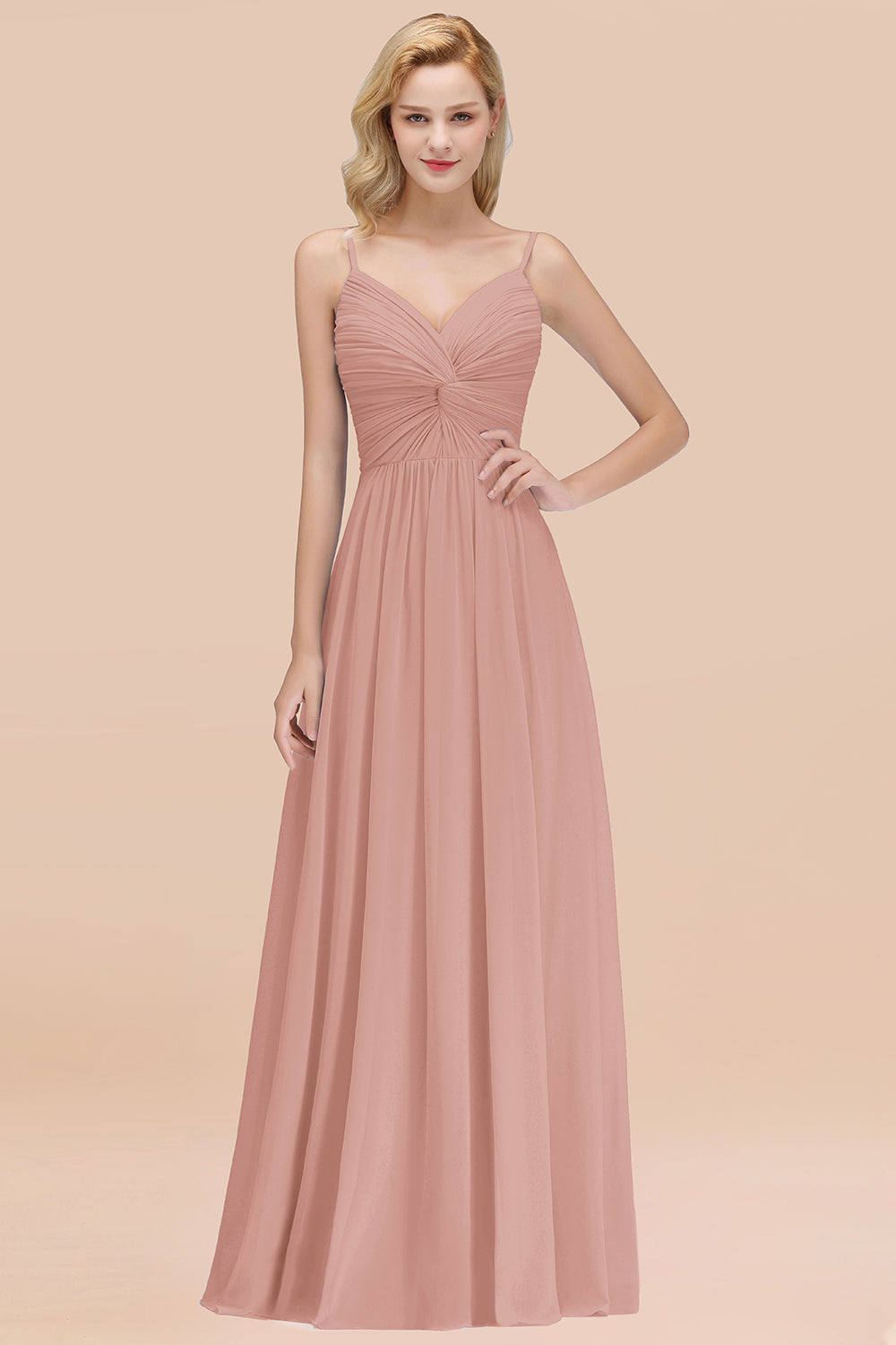 Chic V-Neck Pleated Backless Bridesmaid dresses with Spaghetti Straps - Fashionpara