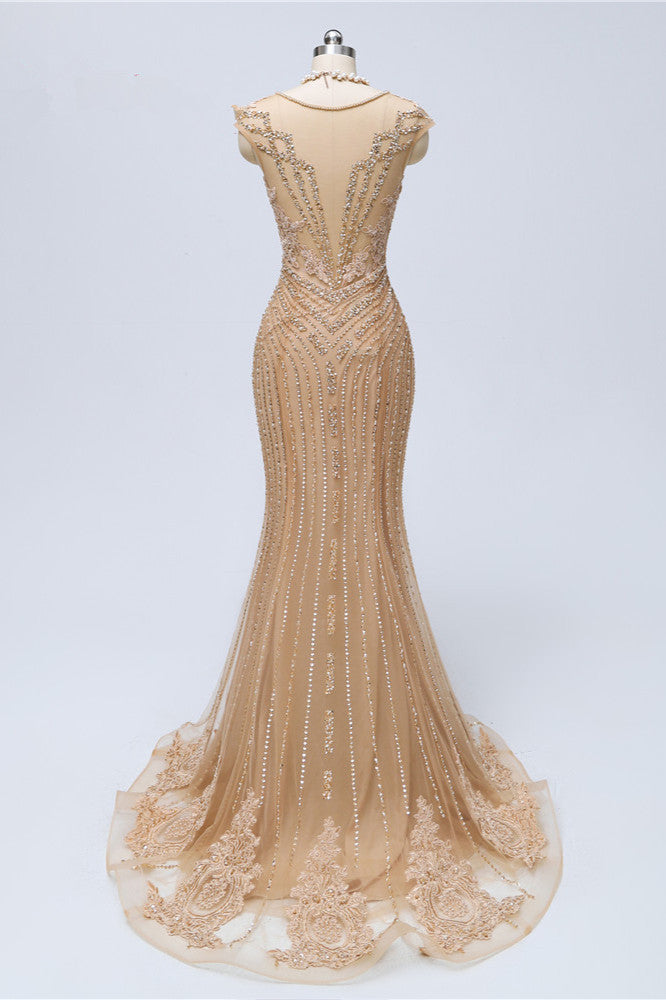 Chic V-Neck Sleeveless Mermaid Prom Dresses with Appliques Beadings - Fashionpara