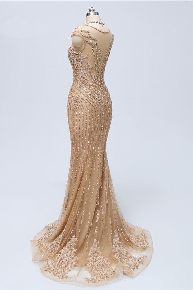 Chic V-Neck Sleeveless Mermaid Prom Dresses with Appliques Beadings - Fashionpara