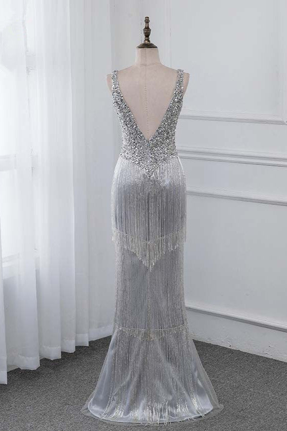 Chic V-Neck Sleeveless Mermaid Prom Dresses with Beadings Top - Fashionpara