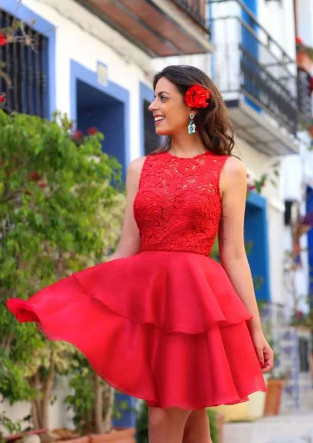 Chiffon Homecoming Ball Gown with Lace Bateau Short - Fashionpara
