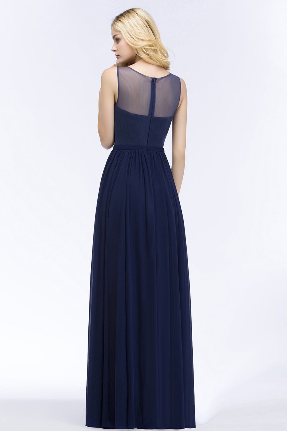 Chiffon Lace Appliques Affordable Navy Bridesmaid Dresses - Fashionpara