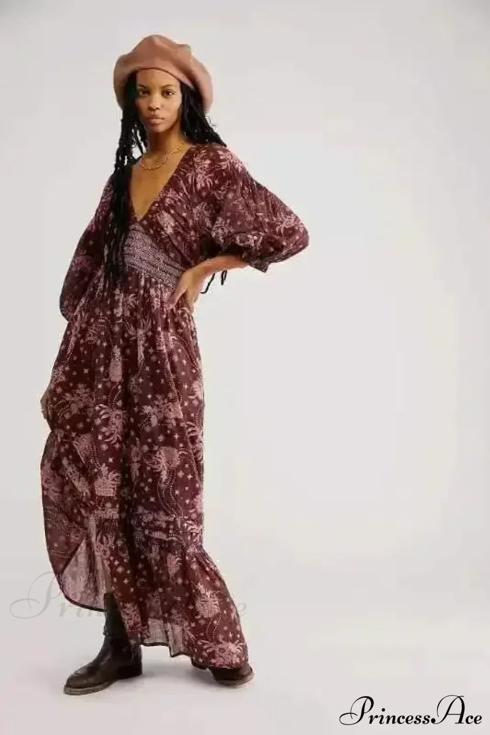 Chiffon Long Sleeve Holiday Floral Boho Dress