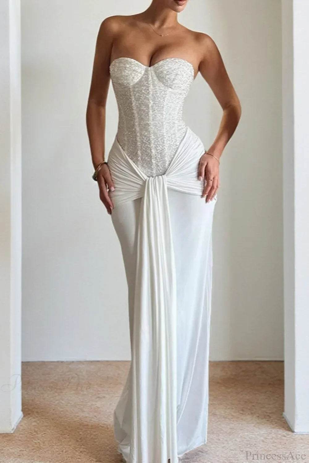 Sequin Corset Strapless Draped Mermaid Gown 2