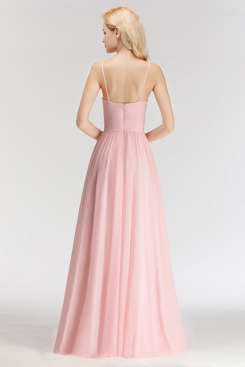 Chiffon Spaghetti-Straps Sleeveless Affordable Bridesmaid Dresses - Fashionpara