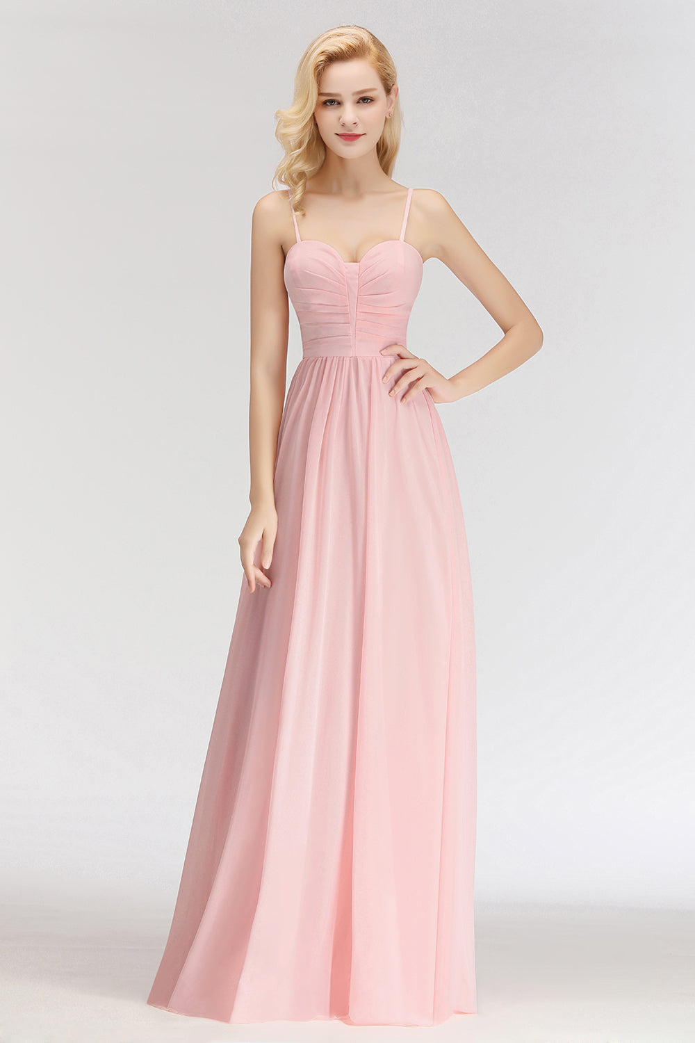 Chiffon Spaghetti-Straps Sleeveless Affordable Bridesmaid Dresses - Fashionpara