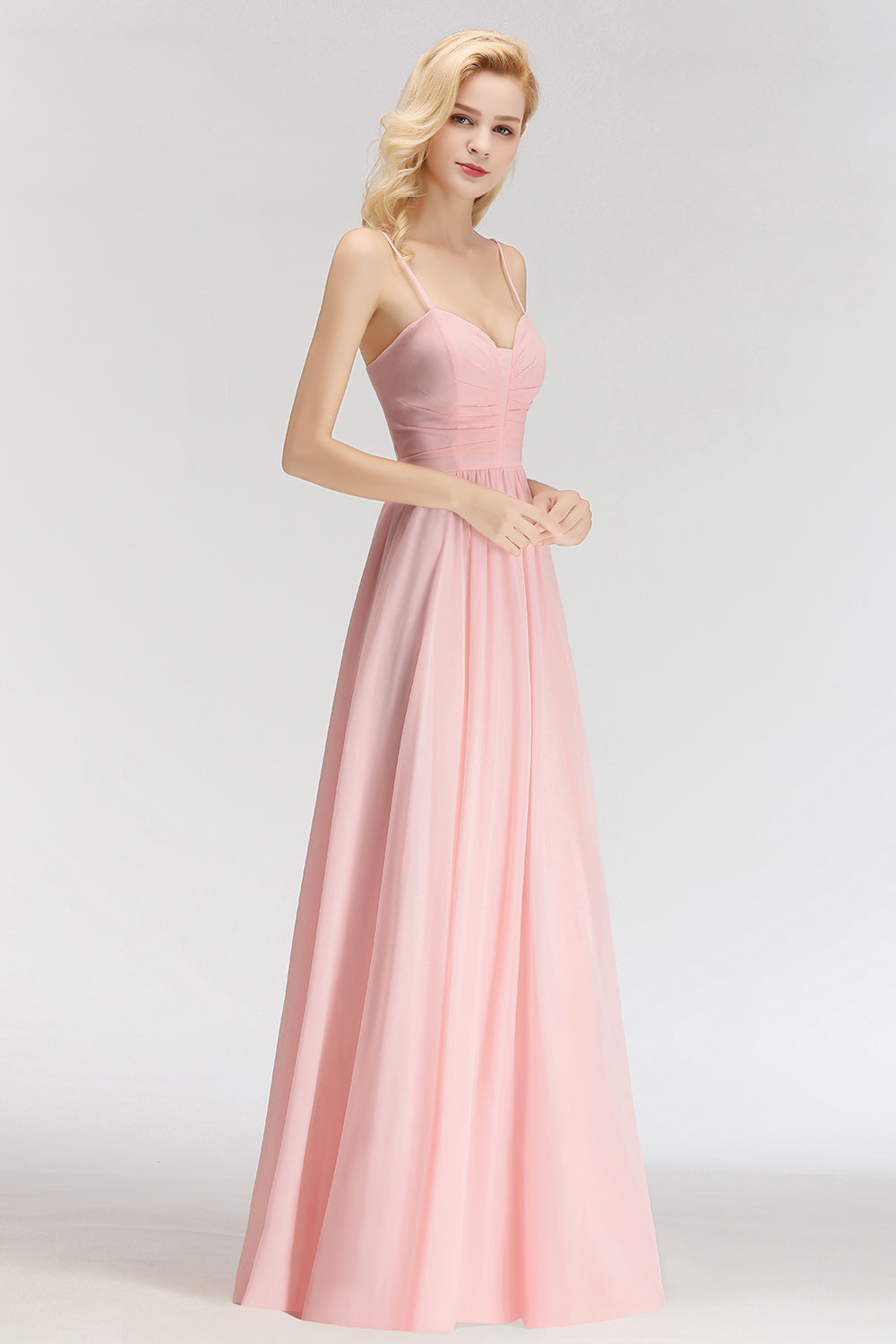 Chiffon Spaghetti-Straps Sleeveless Affordable Bridesmaid Dresses - Fashionpara