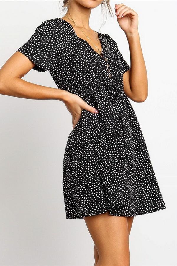 Chiffon V-collar Short Sleeve Dress