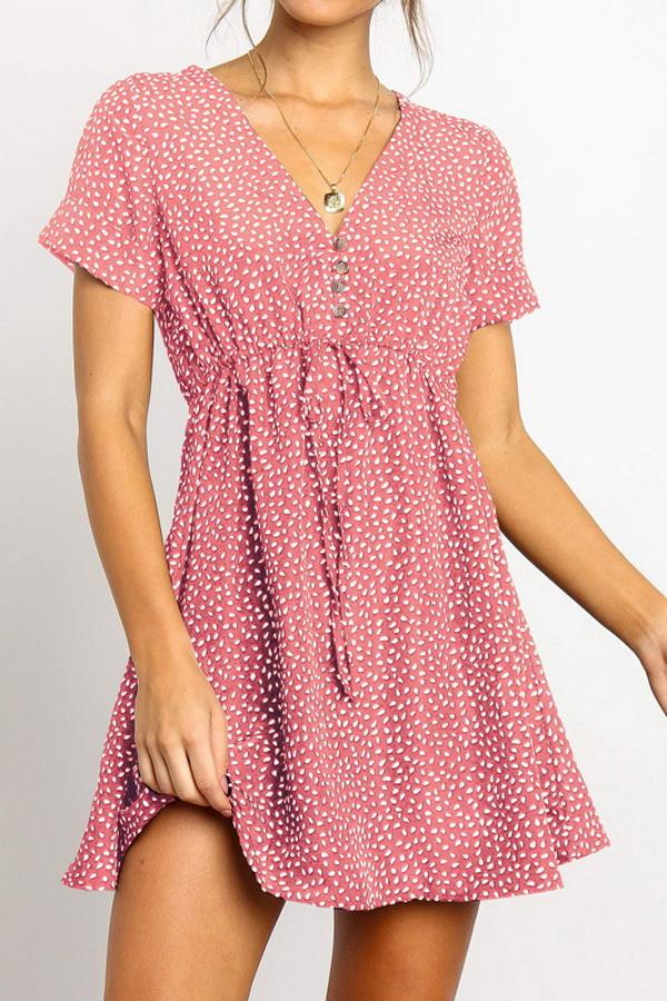 Chiffon V-collar Short Sleeve Dress